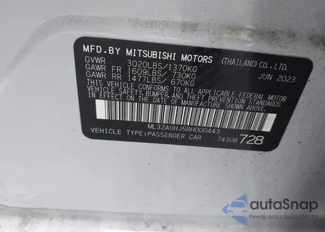 2024 Mitsubishi Mirage Es from USA, damaged, VIN ML32AUHJ5RH000443